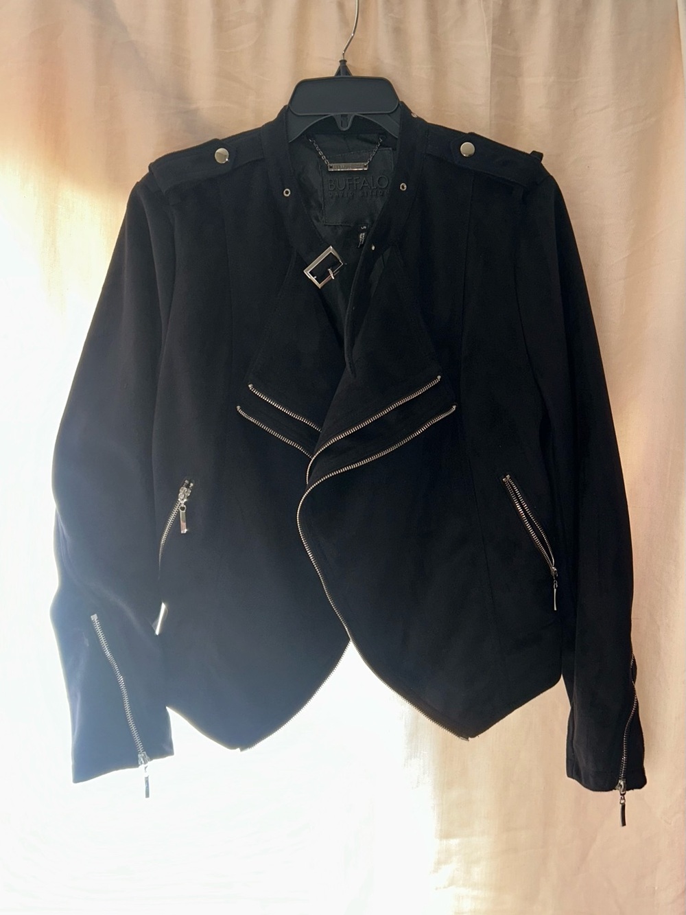 Buffalo David Bitton Women’s Black Suede* Moto Jacket with Silver Hardware